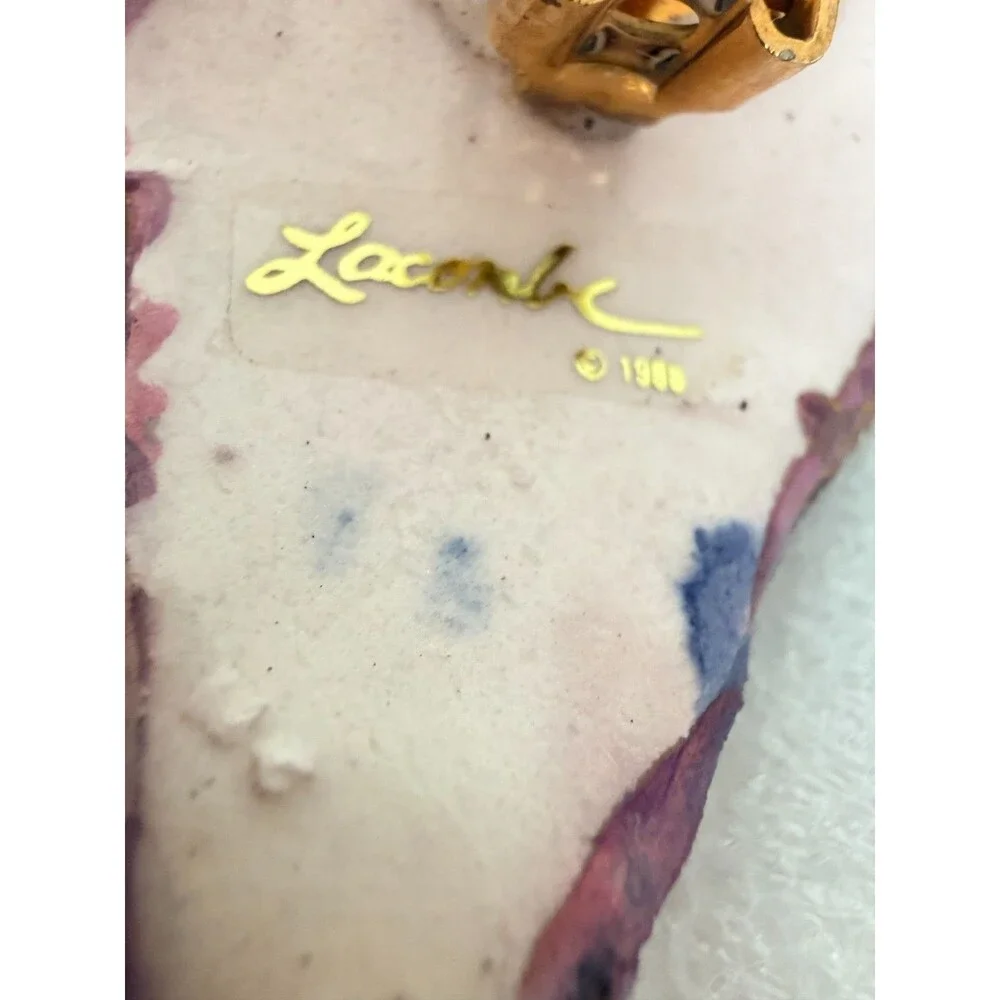 Vintage 1988 Lacombe Signed Abstract Mixed Media Clay Rhinestone Clip On Earring